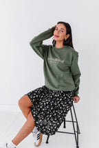 Rejoice In The Lord Embroidered Crewneck - Olive