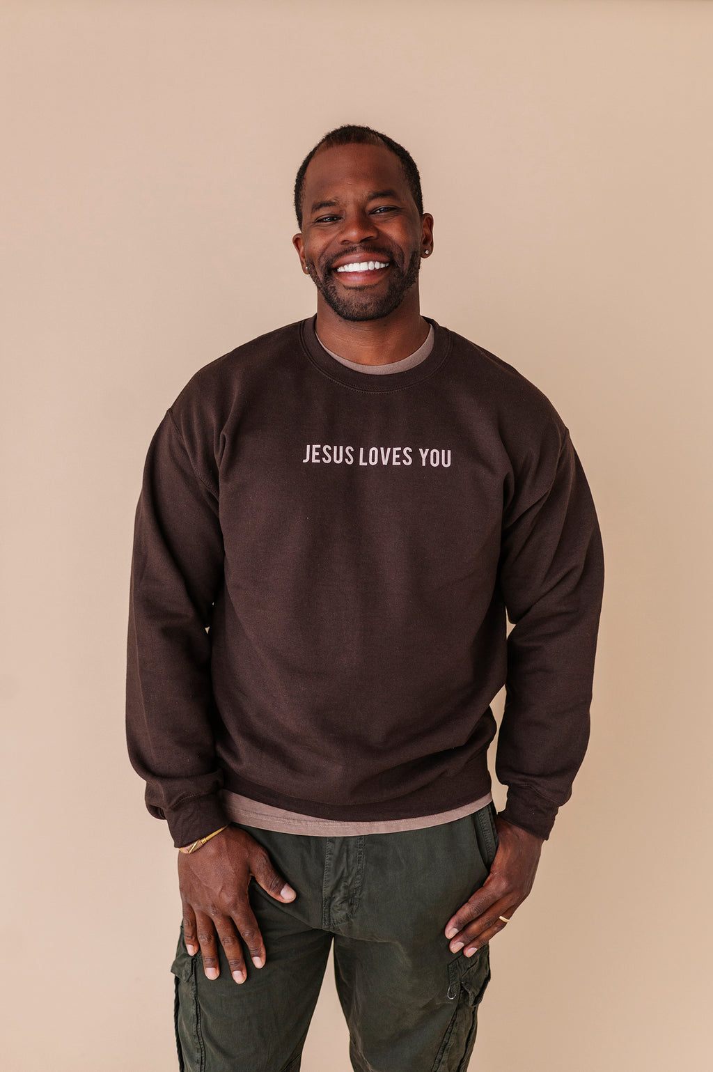 Jesus Loves You Adult Crewneck - Chocolate