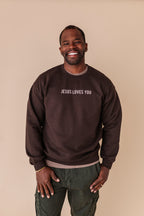 Jesus Loves You Adult Crewneck - Chocolate