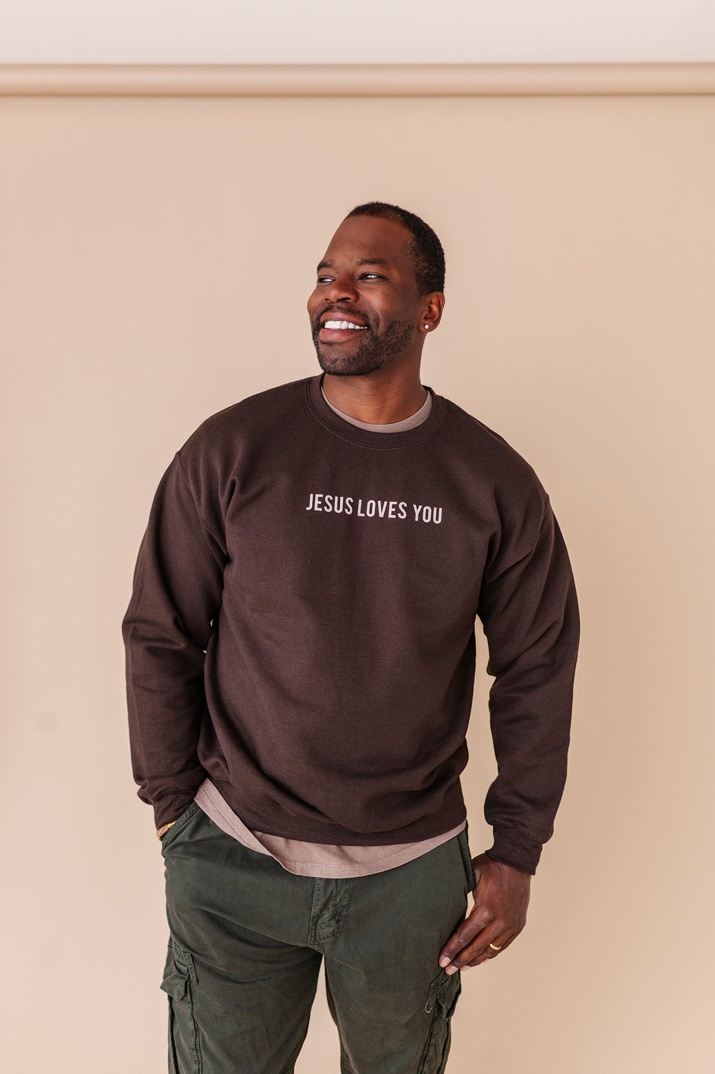 Jesus Loves You Adult Crewneck - Chocolate