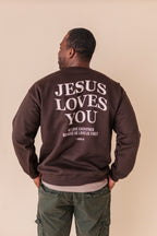 Jesus Loves You Adult Crewneck - Chocolate