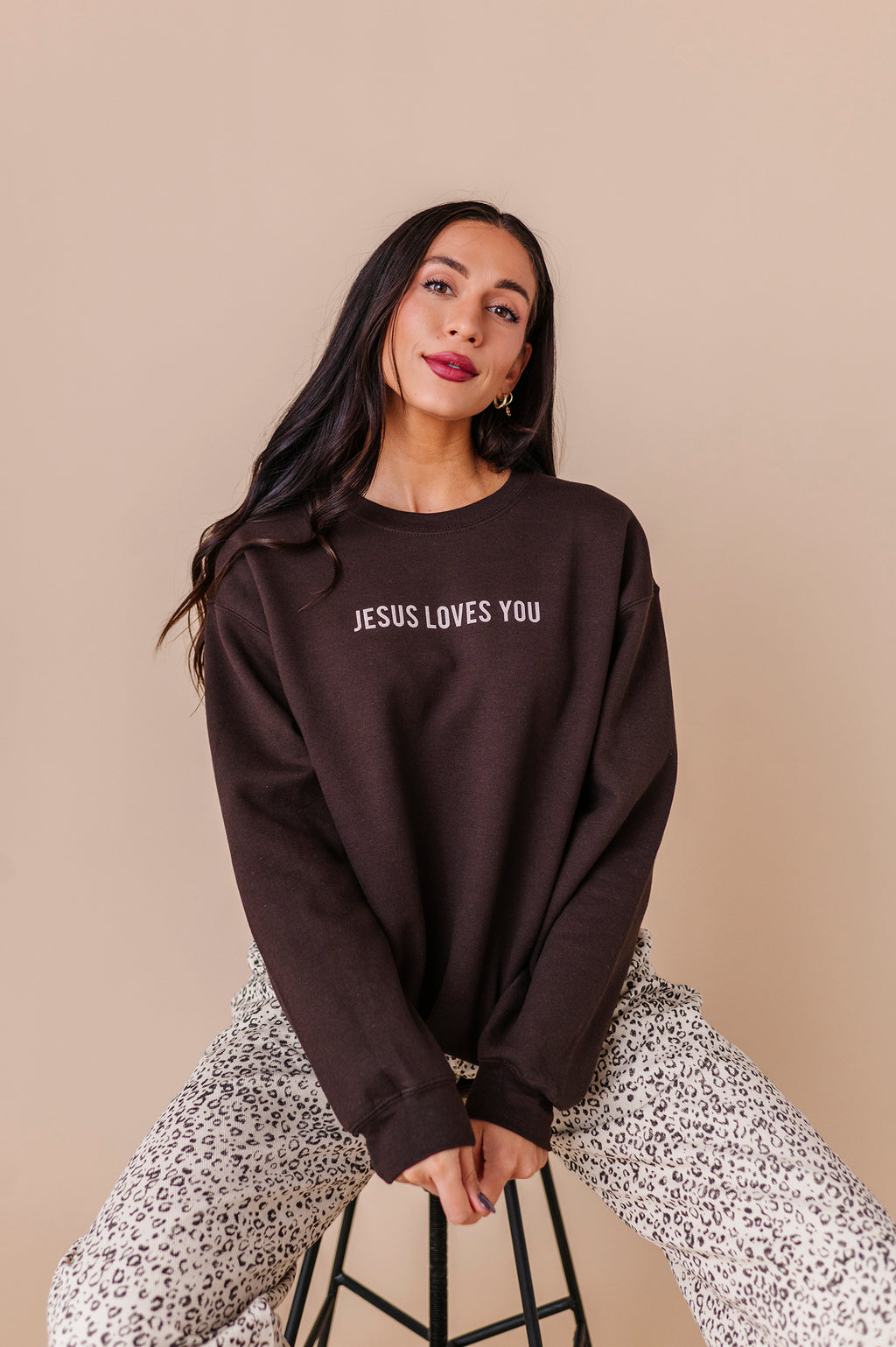 Jesus Loves You Adult Crewneck - Chocolate