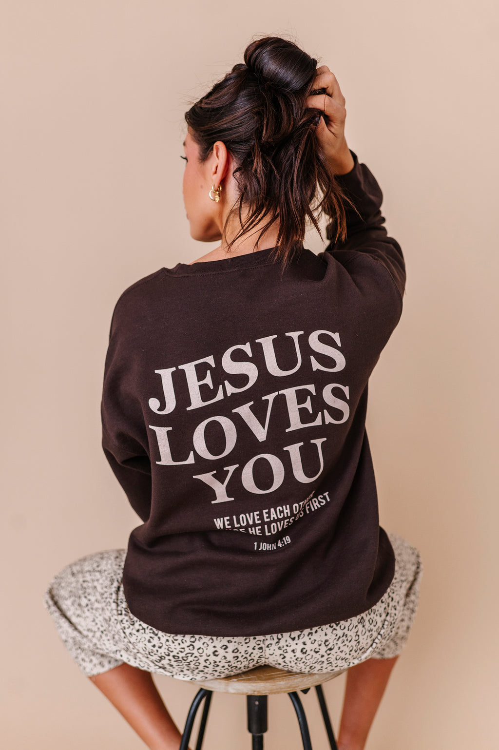 Jesus Loves You Adult Crewneck - Chocolate