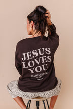 Jesus Loves You Adult Crewneck - Chocolate
