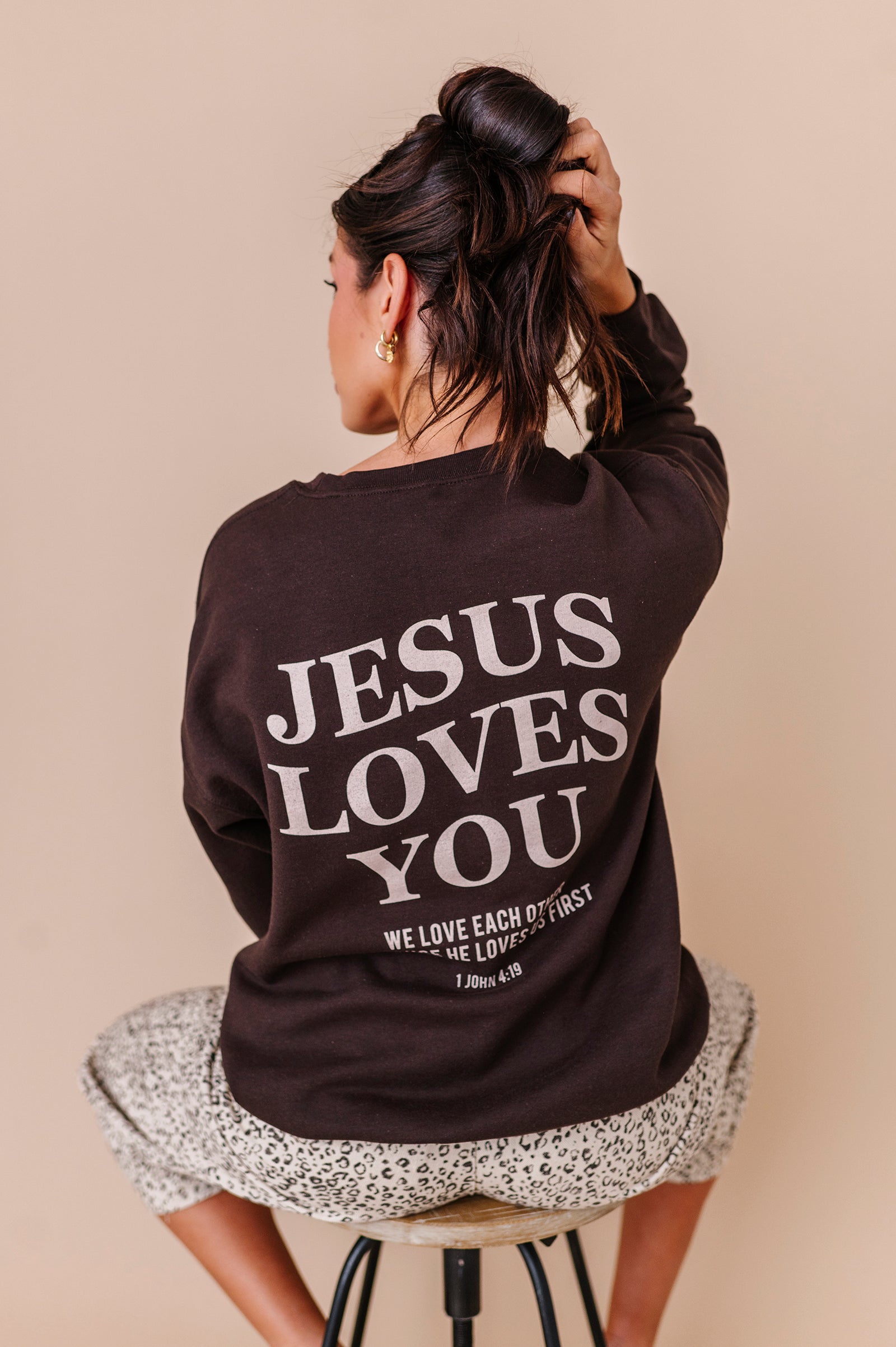 Jesus Loves You Adult Crewneck - Chocolate