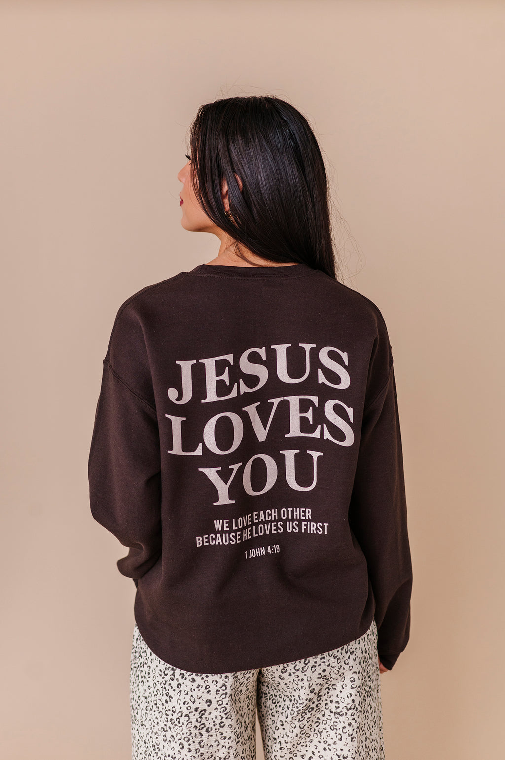Jesus Loves You Adult Crewneck - Chocolate