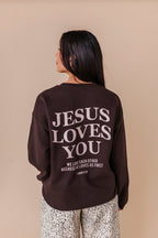 Jesus Loves You Adult Crewneck - Chocolate