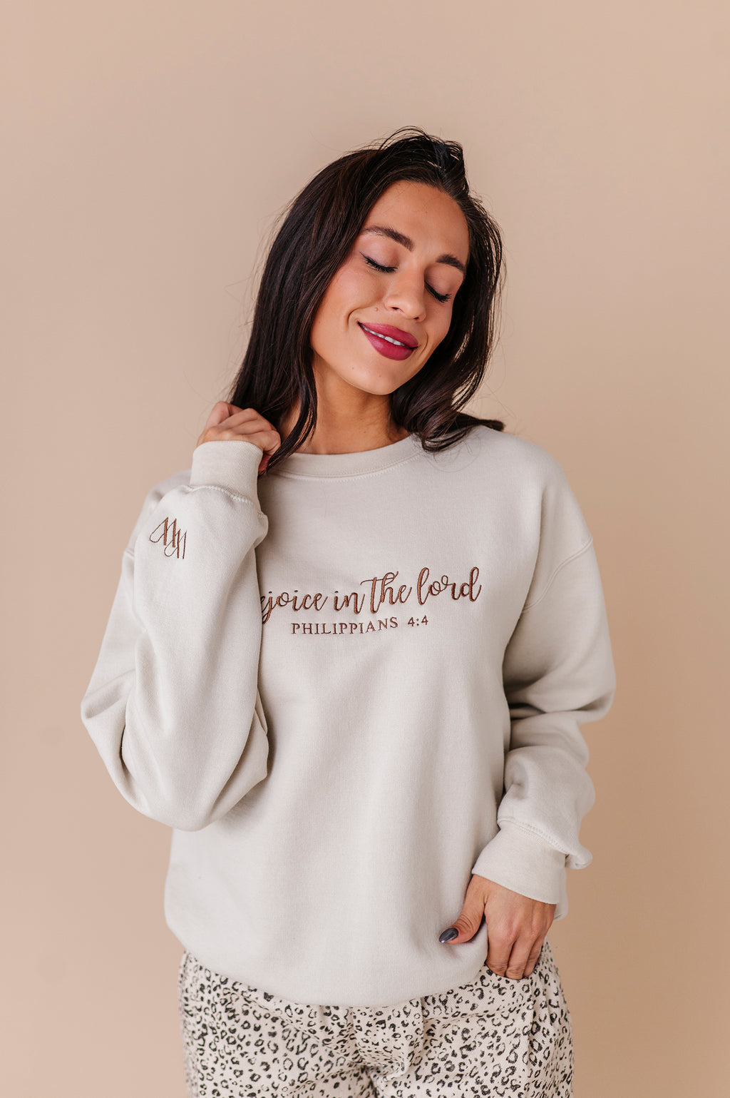 Rejoice In The Lord Embroidered Crewneck - Sand