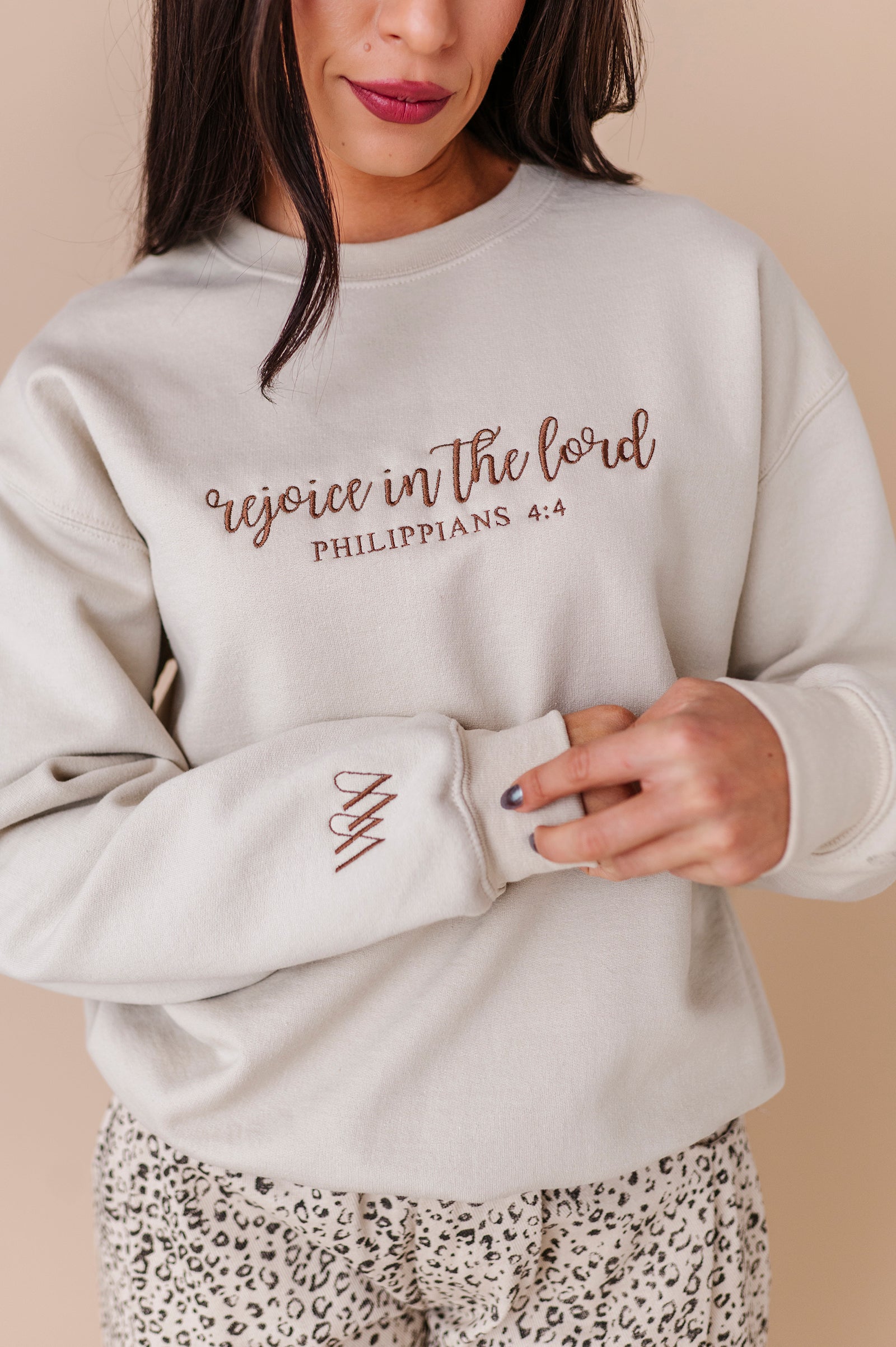 Rejoice In The Lord Embroidered Crewneck - Sand