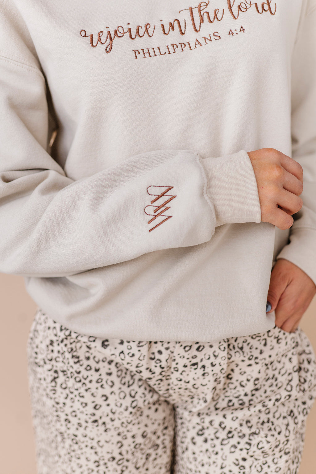 Rejoice In The Lord Embroidered Crewneck - Sand