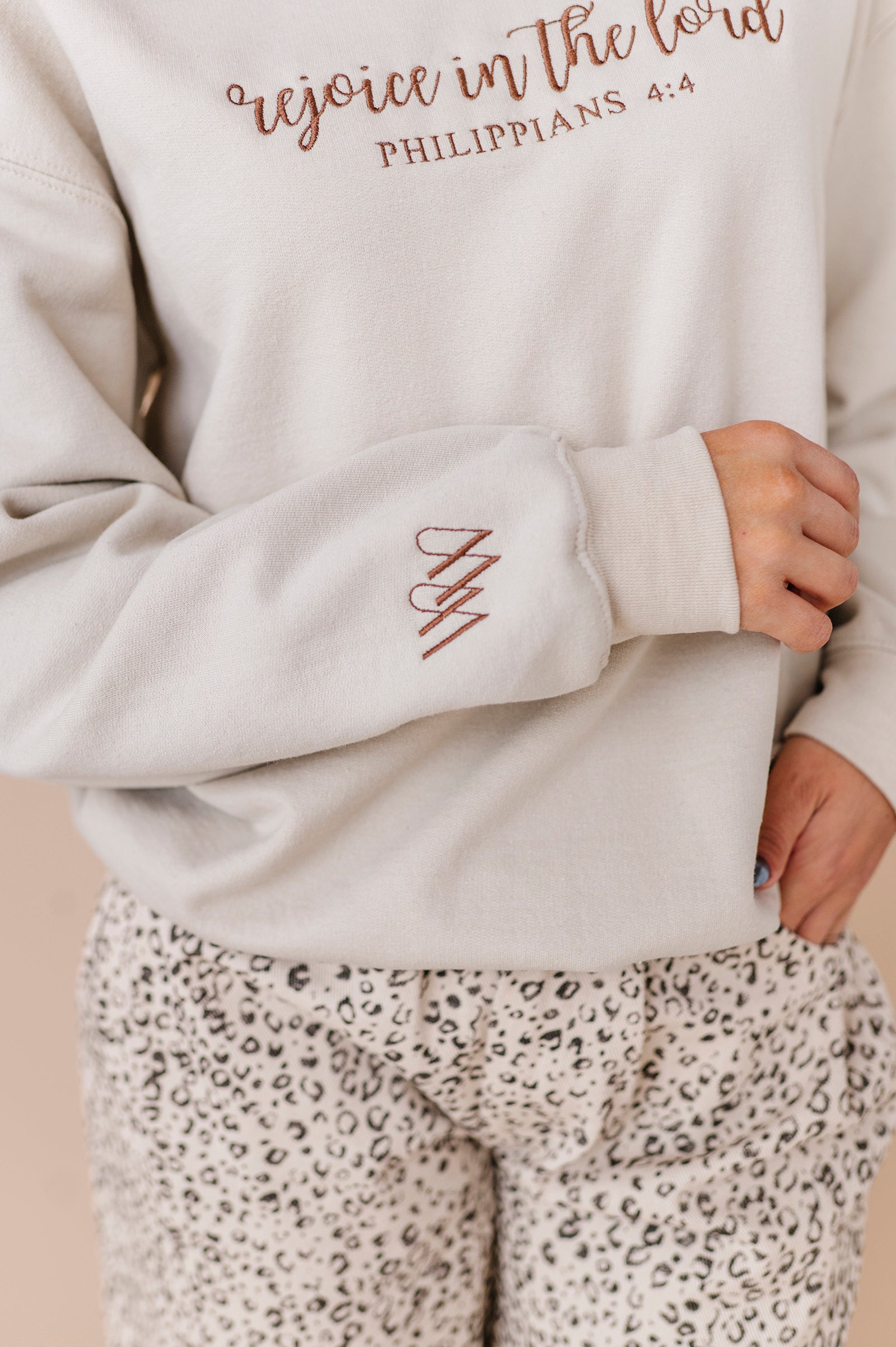 Rejoice In The Lord Embroidered Crewneck - Sand