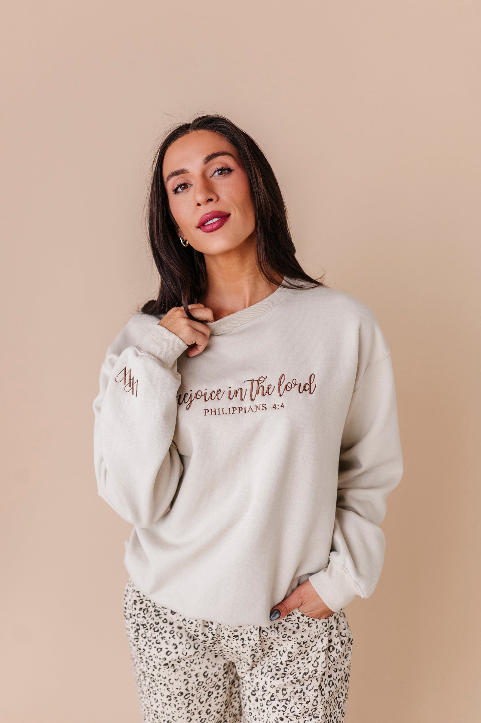 Rejoice In The Lord Embroidered Crewneck - Sand