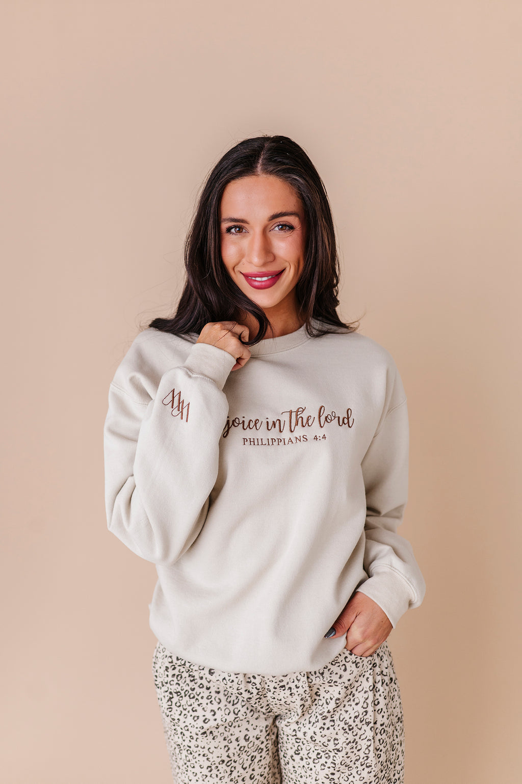 Rejoice In The Lord Embroidered Crewneck - Sand