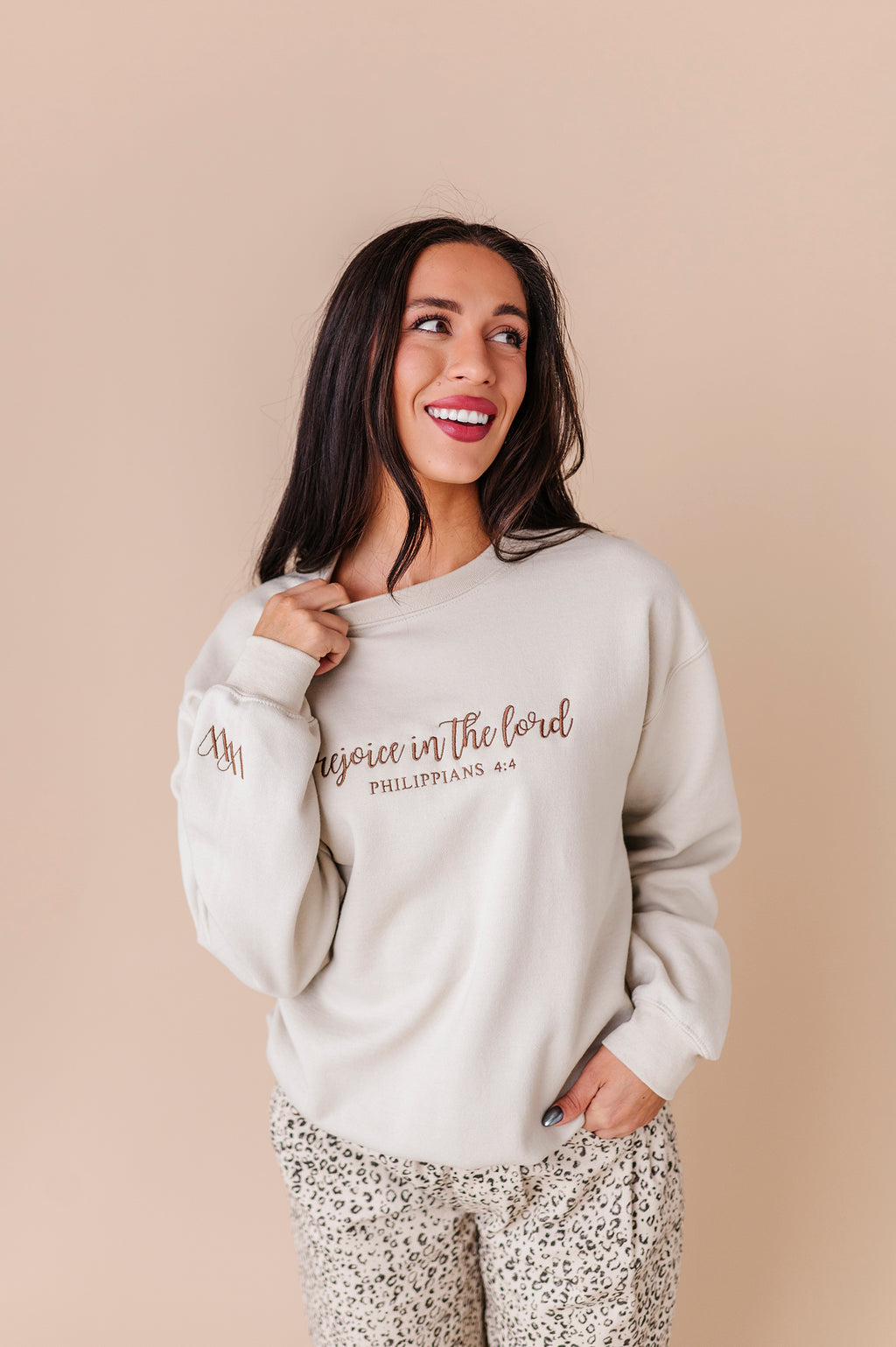 Rejoice In The Lord Embroidered Crewneck - Sand