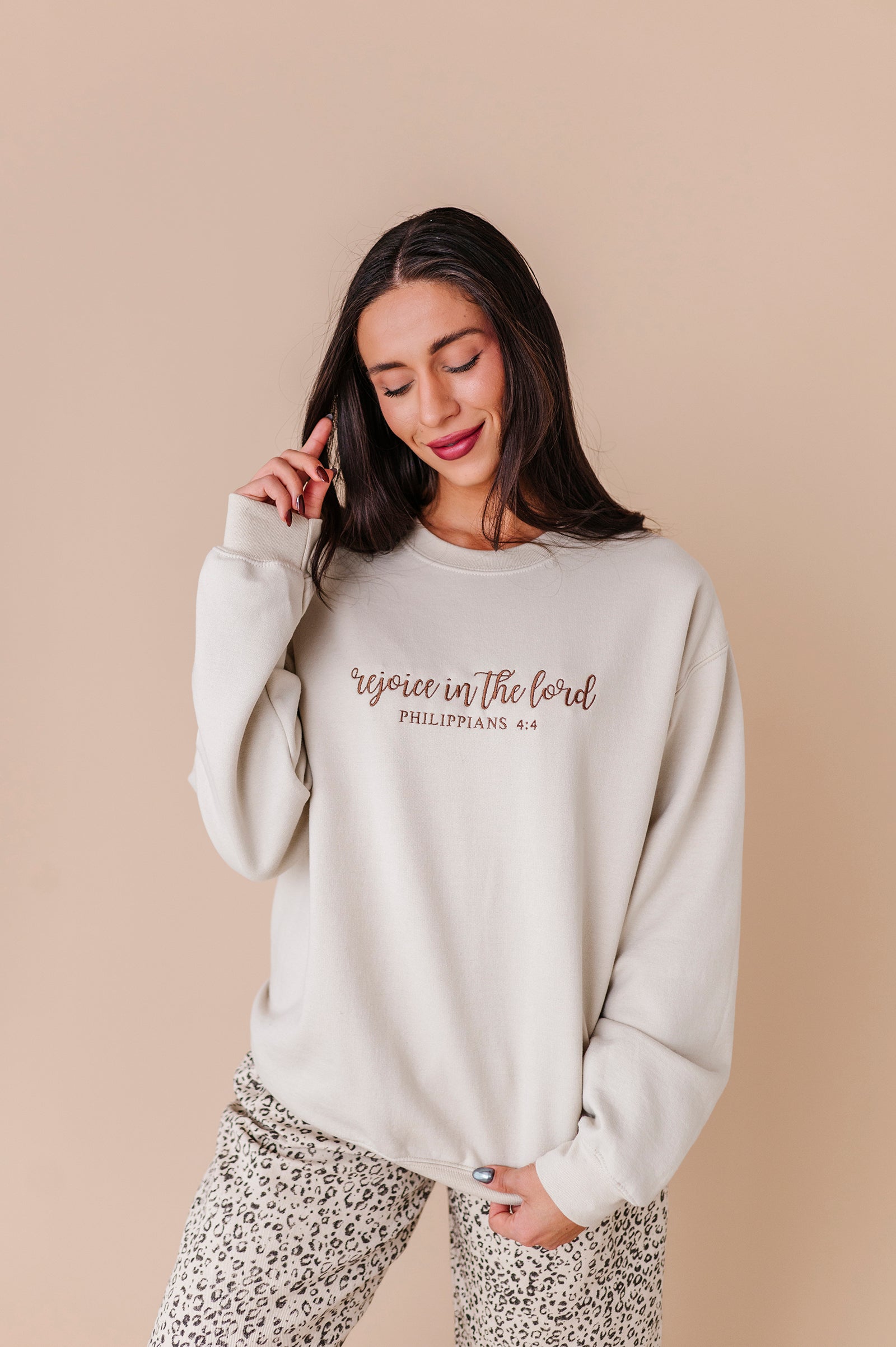Rejoice In The Lord Embroidered Crewneck - Sand