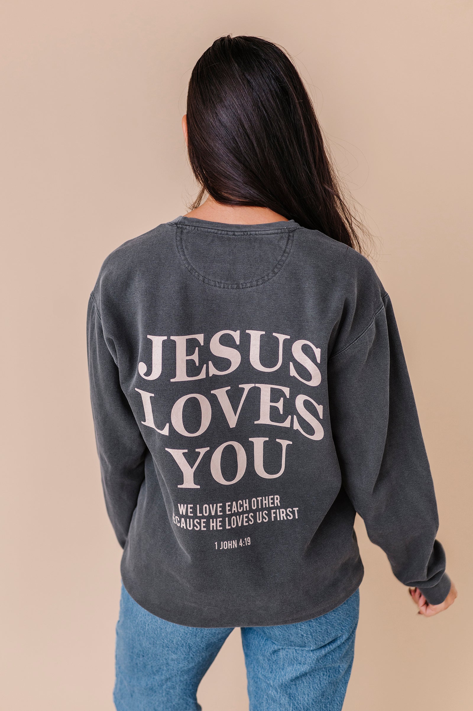 Jesus Loves You Adult Crewneck - Pepper
