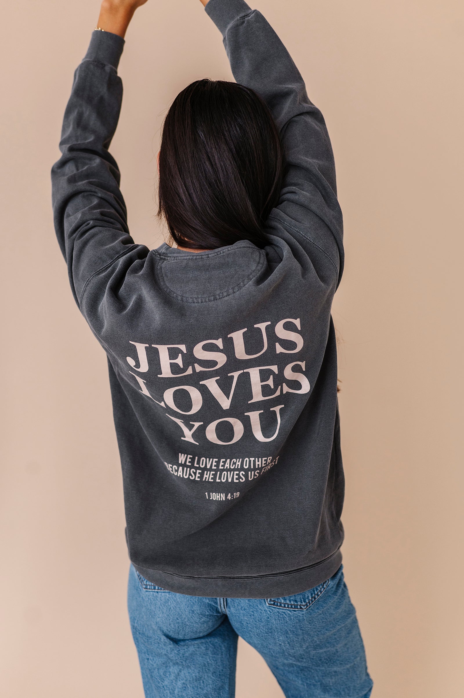 Jesus Loves You Adult Crewneck - Pepper