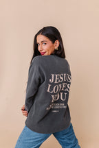 Jesus Loves You Adult Crewneck - Pepper