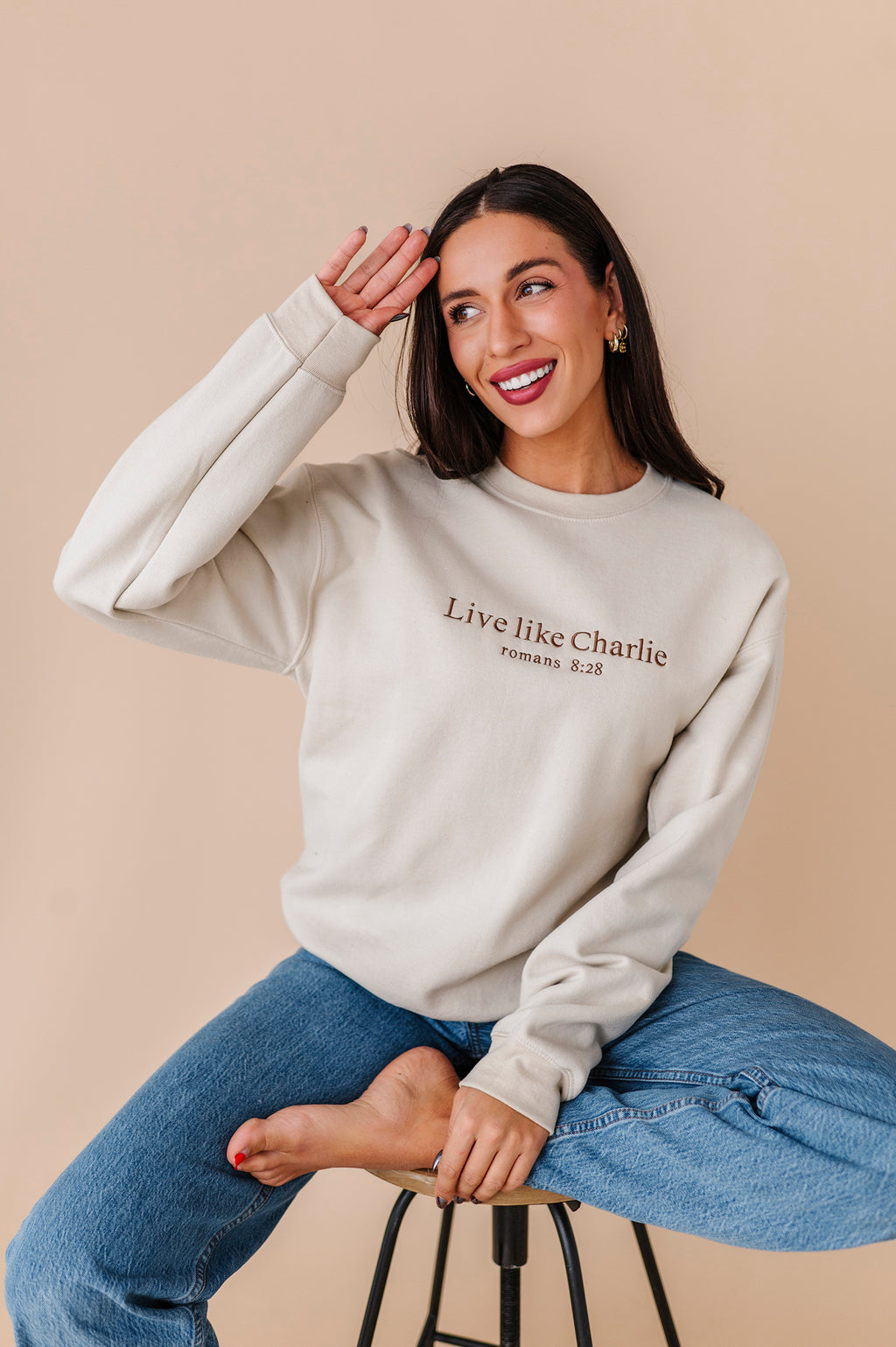 Live Like Charlie Embroidered Crewneck - Sand