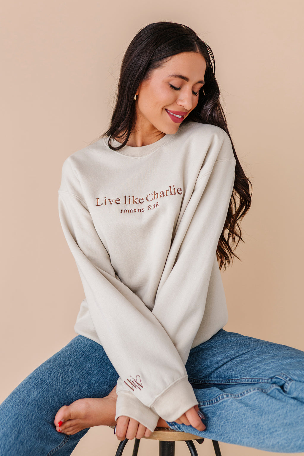 Live Like Charlie Embroidered Crewneck - Sand