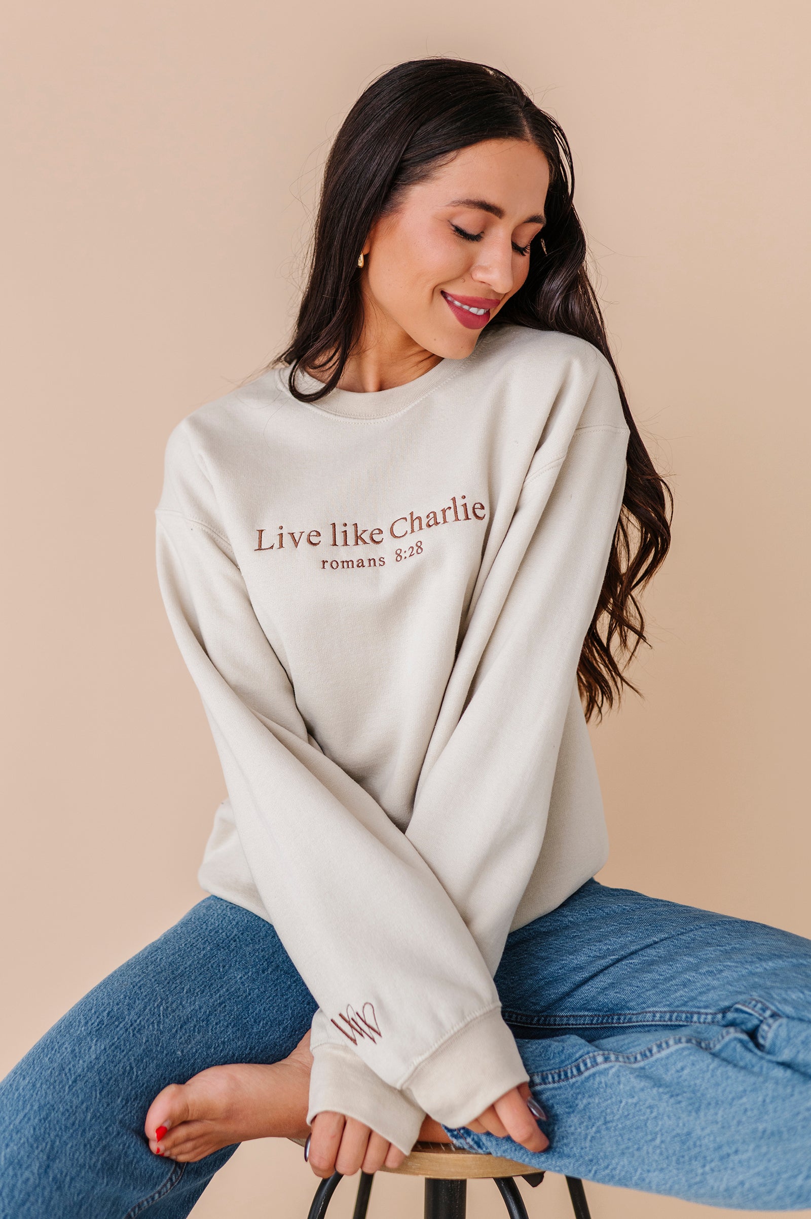 Live Like Charlie Embroidered Crewneck - Sand