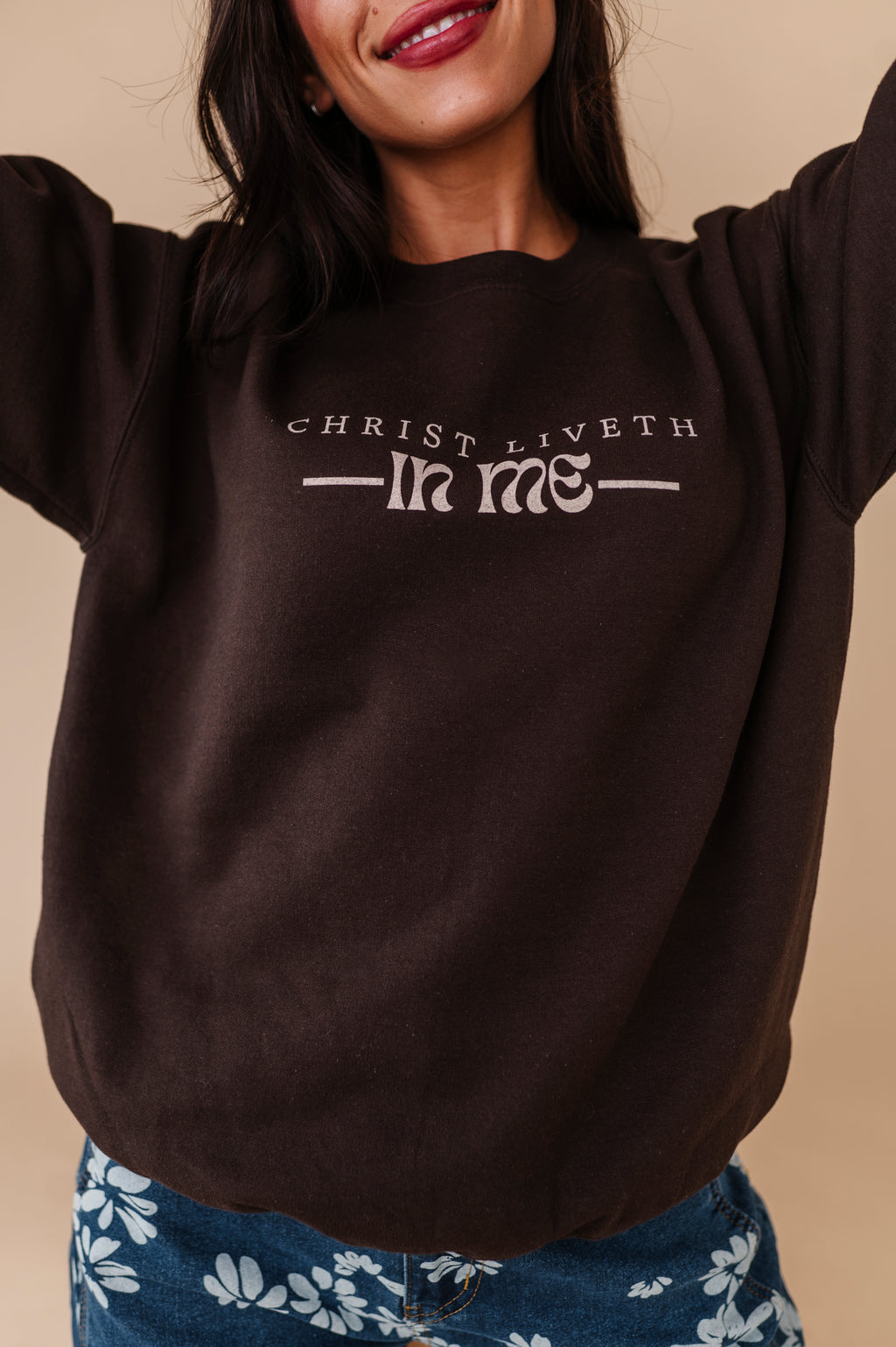 Christ Liveth In Me Crewneck - Chocolate