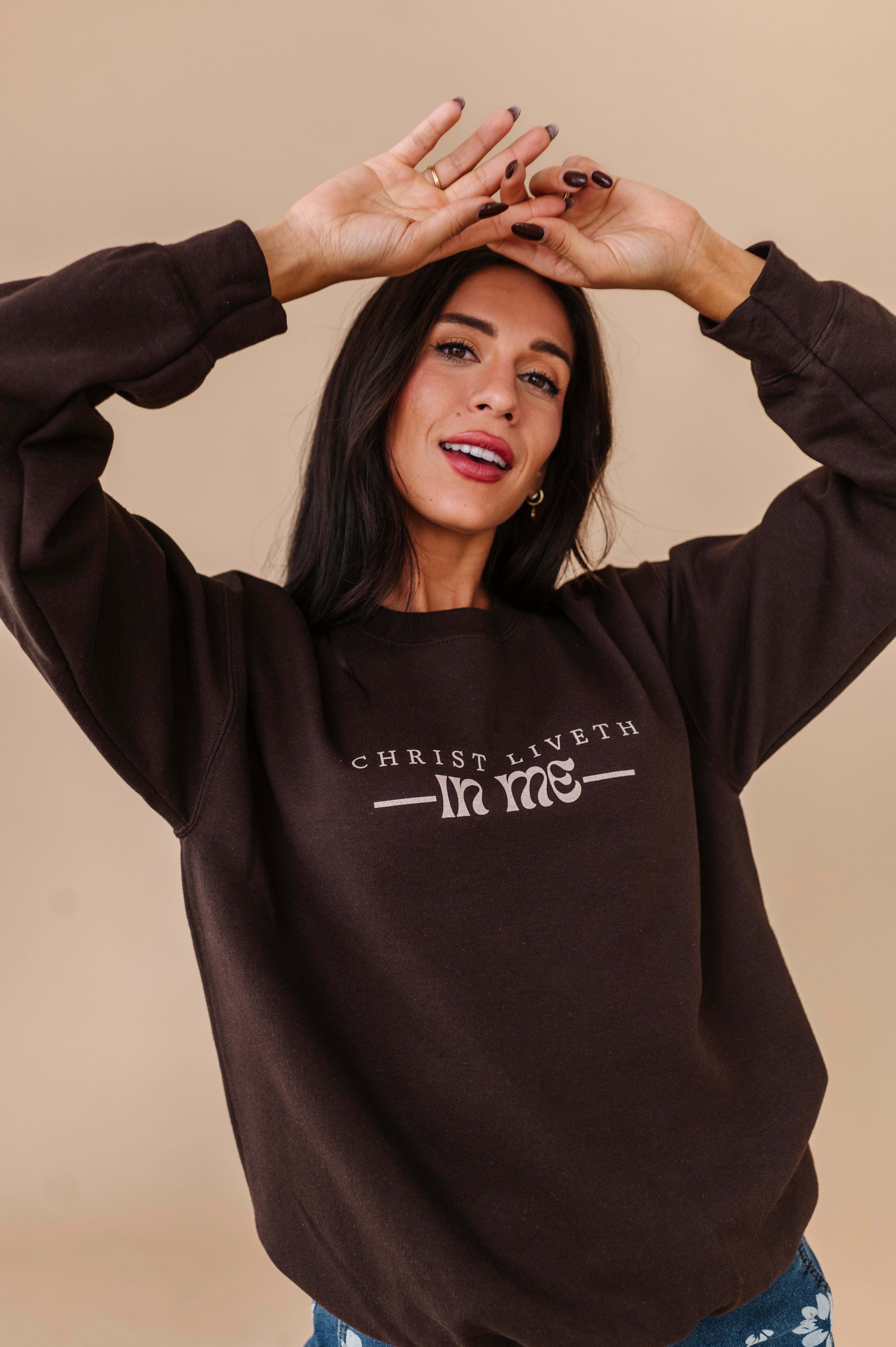 Christ Liveth In Me Crewneck - Chocolate