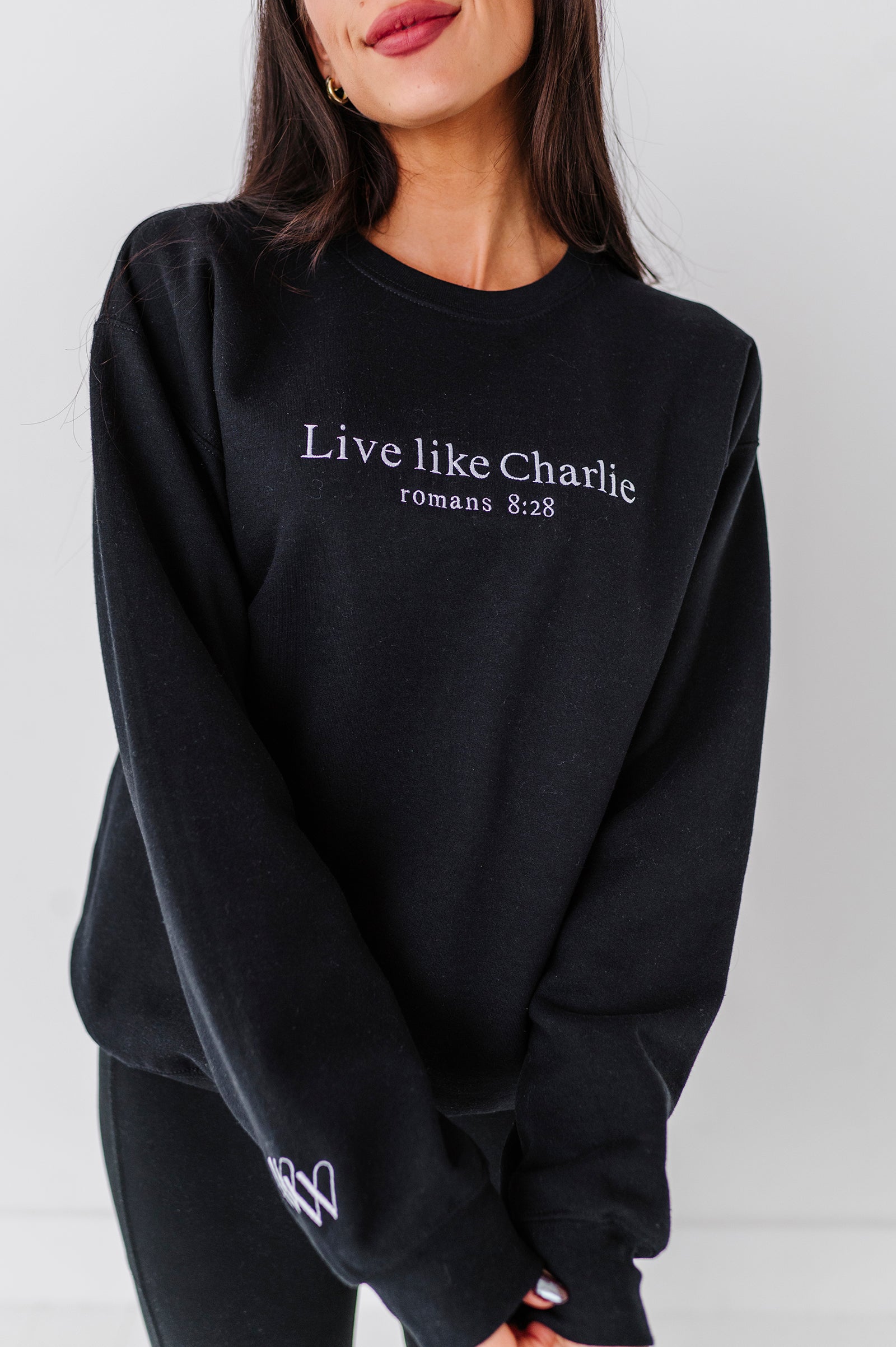 Live Like Charlie Embroidered Crewneck - Black